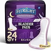 Medline FitRight Overnight Bladder Control Pads, Maximum Absorbency, Nighttime Incontinence Protection, 8.5 x 16, 24 Count per Bag (1 Bag)