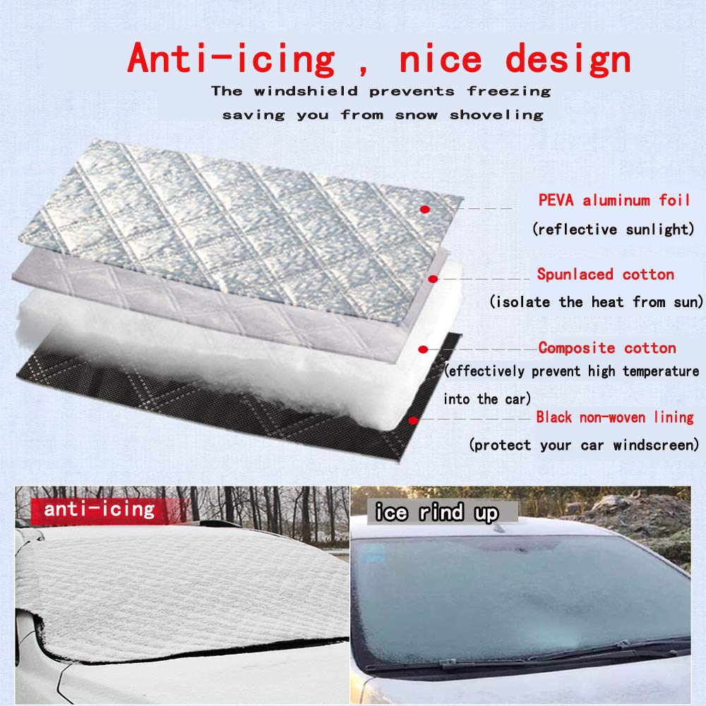 JZCreater Windshield Sun Shade & Snow Cover Protector, All Weather Car Front Windscreen Ice Frost Guard Covers,4-Layer Ultra Durable Waterproof Car Cover Fits Most of Car & SUV 72\