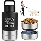 KEWIXY Insulated Dog Travel Water Bottle With Detachable Bowls, Ideal Gifts for Dog Lovers, Portable Water Bottle Dispenser, For Walking, Hiking, Camping, Outdoor (Black:Dogs Better, 32 Oz)