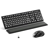 Wireless Keyboard and Mouse Combo with Wrist Rest, 2.4G Full-Sized Keyboard and Mouse Cordless, 3 DPI Adjustable Silent Mouse, Dual-System Keyboard for Computer/Laptop/Windows/Mac (Black)