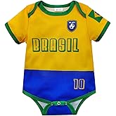 Pezhiqun Baby Soccer Bodysuit Jersey Brazil Soccer Romper Outfit for Boys & Girls Football Shirts Clothes for Brazilian Fans