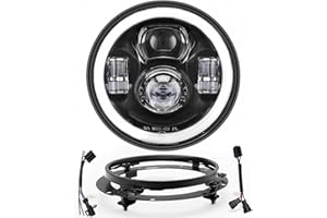 LUSGWUFAD New Version Motorcycle 7 Inch LED Headlight Halo Kit Compatible with Harley Touring Street Glide Road King Electra Glide Ultra Classic Fat Boy Heritage Softail with Bracket DRL