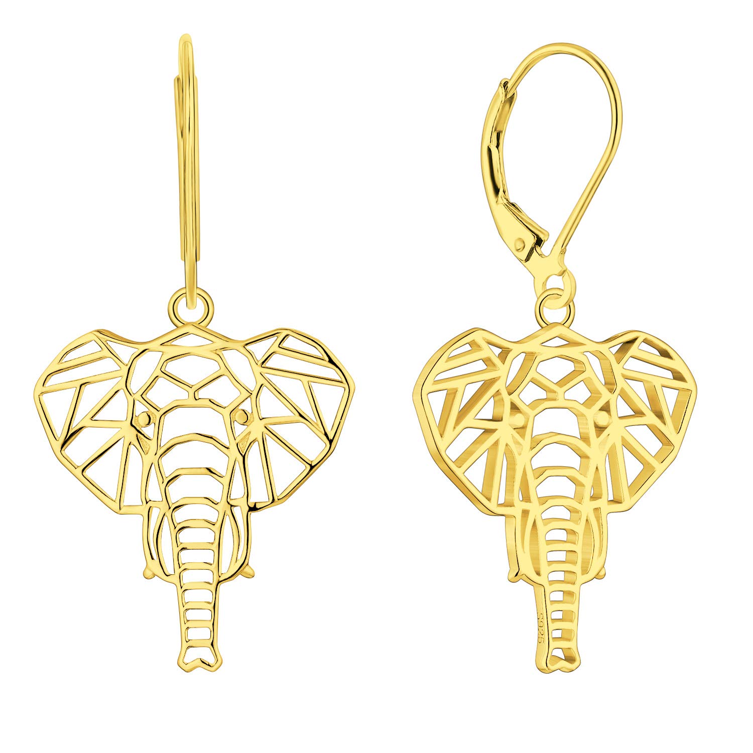 JO WISDOM Elephant Earrings,925 Sterling Silver Animal Leverback Dangle & Drop Earrings with Yellow Gold Plated,Jewelry for Women