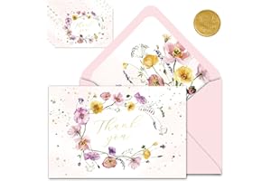 Gooji 4x6 Spring Floral Thank You Cards with Envelopes Baby Shower Thank You Cards Girl (Bulk 20-Pack) Watercolor, Bridal Sho