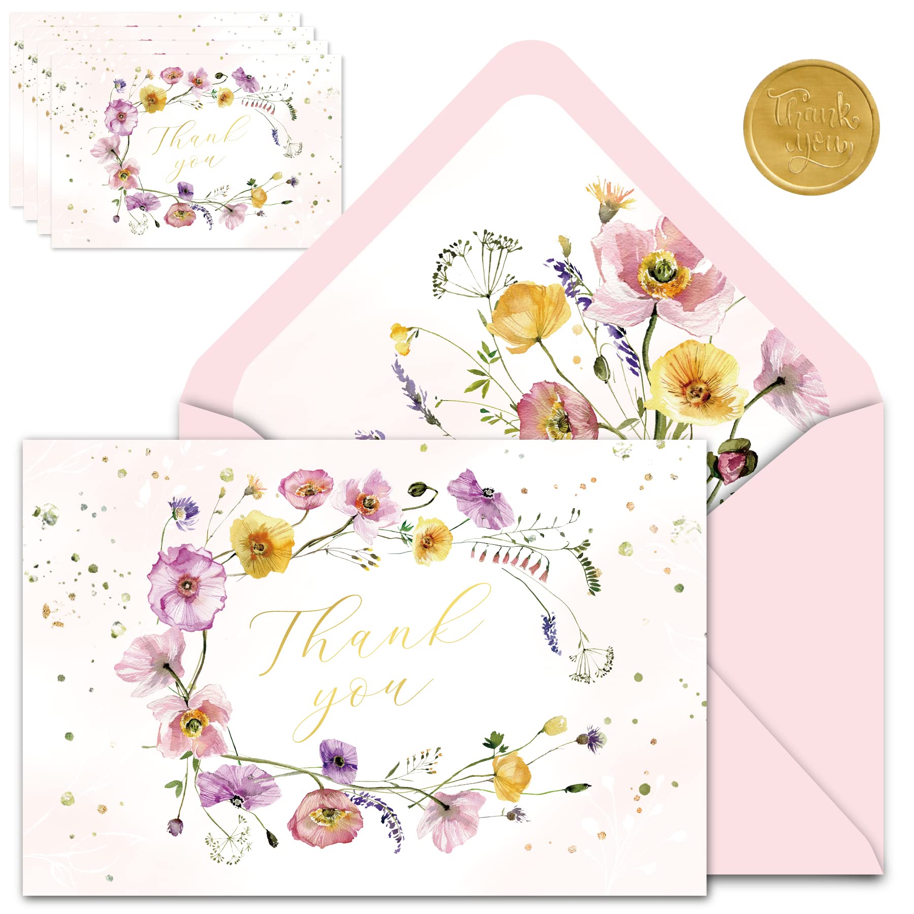 Gooji 4x6 Spring Floral Thank You Cards with Envelopes Baby Shower Thank You Cards Girl (Bulk 20-Pack) Bridal Shower Thank You Cards with Envelopes, Weddings, Blank Notes, Small Business