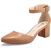 IDIFU Women's IN2 Pedazo Dress Shoes Low Block Heels Comfortable Chunky Closed Toe Ankle Strap Wedding Pumps