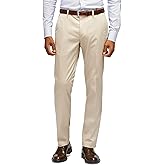 YUCENFU Men's Slim Fit Dress Pants Flat Front Stretch Waistband Business Casual Tapered Slacks for Work Khaki