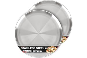 AWTBDP 12 Inch Pizza Pan Set of 2 for Oven, Non-Stick Stainless Steel Pizza Tray, Sturdy Non-Toxic Round Pizza Pans for Cooki