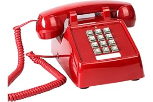 Sangyn Vintage Corded Phones for Landline Old Telephone with Mechanical Ringer Receiver Volume Adjustable Retro Analog Desk Phone for Home House School, Red