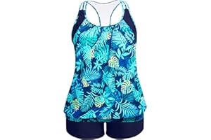 Holipick Plus Size Tankini Swimsuit for Women Two Piece Tummy Control Bathing Suit Blouson Racerback Tankini Top with Shorts