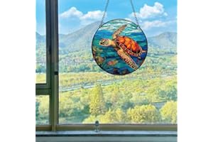 WOHAHA Acrylic Suncatchers Turtle Wall Decor Large Round Turtle Stained Window Hanging Panels Bedroom Garden Kitchen Wall Decoration Gifts for Women Mom Grandma Teacher