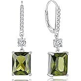 YL Princess Emerald Cut Dangle Earrings for Women, Solid 925 Sterling Silver 18K White Gold Plated Square Birthstone Halo Leverback Jewelry Gifts