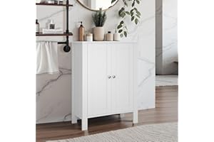 GRUSIGN Bathroom Cabinet, Modern Bathroom Floor Storage Cabinet, Freestanding Organizer with Adjustable Shelves & Double Doors, 3-Tier Home Living Room Furniture