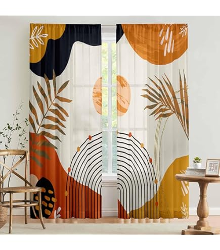 Uiiooazy Cortinas De Arte Abstracto, Cortina De Mediados De Siglo Gris Dorado Hojas De Palma De