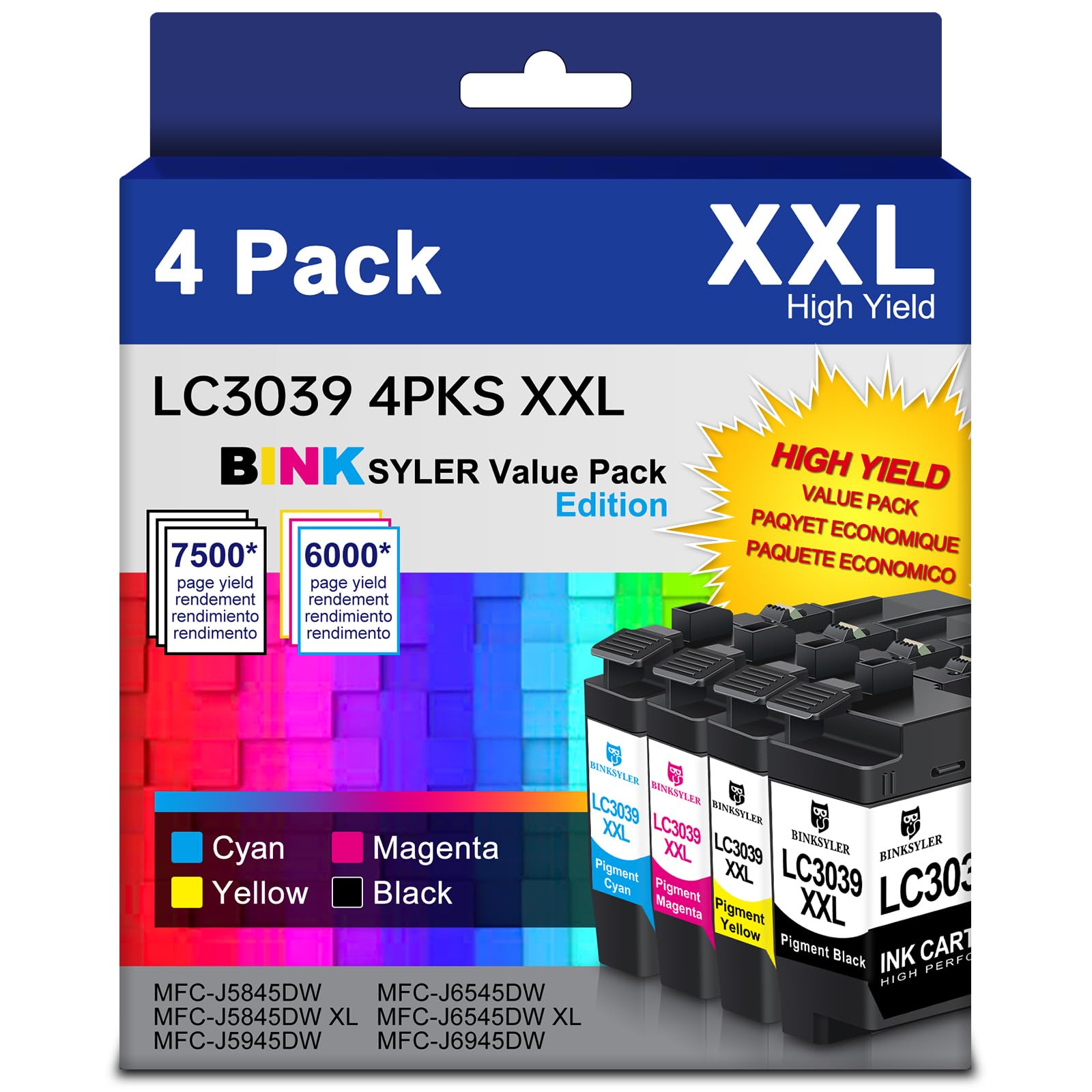 Photo 1 of LC3039 BK/C/M/Y XXL Ink Cartridges, Extra High Yield Compatible for Brother LC3039 LC3039XXL Ink Work for MFC-J5945DW MFC-J5845DW MFC-J6545DW MFC-J6945DW Printer 4 Pack