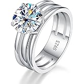 AVECON 3CT 925 Sterling Silver Engagement Rings for Women Round Cut Wide Band 5A Cubic Zirconia Wedding Rings White Gold Plated Statement Ring Anniversary Promise Rings for Her Size 5-9