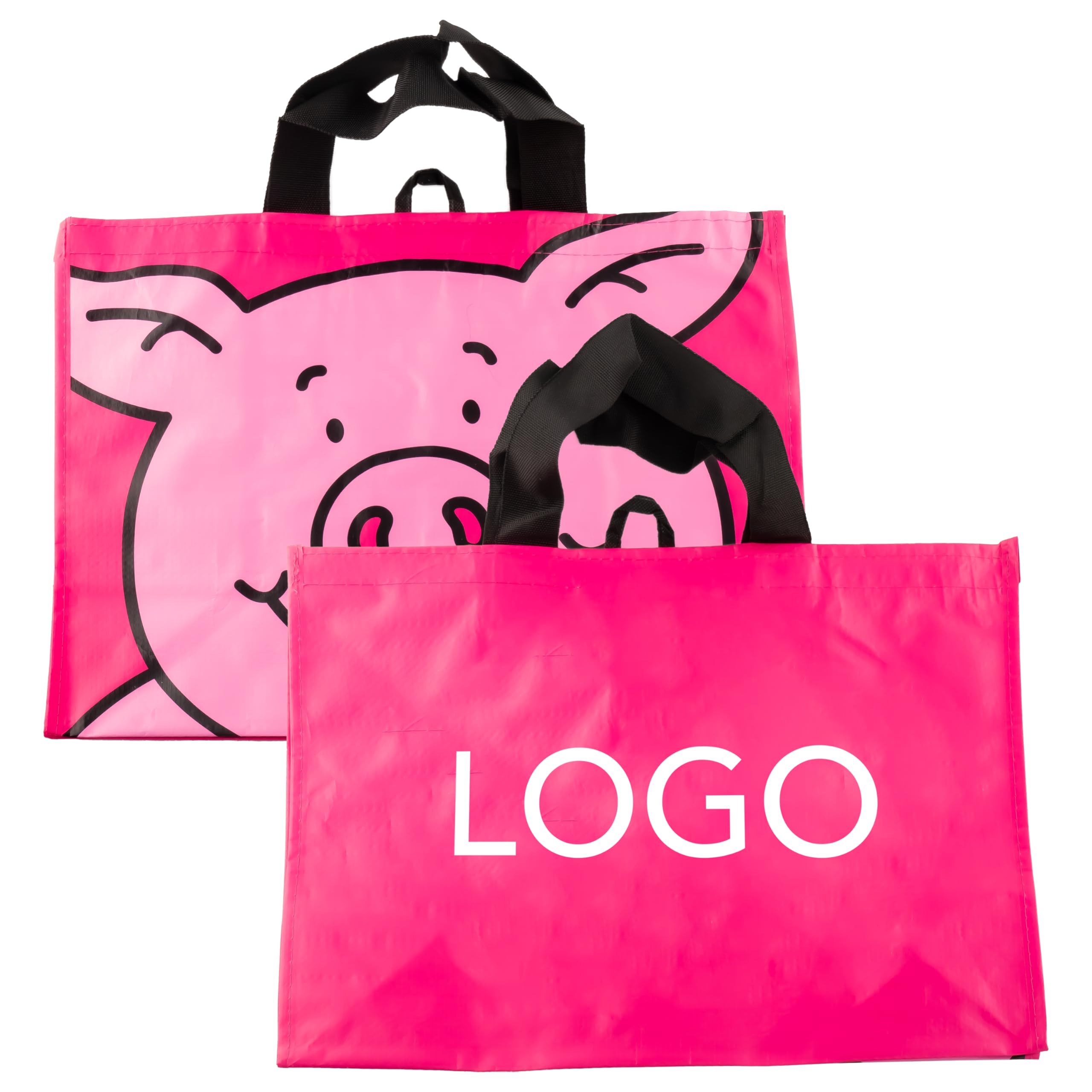 Pink Pig Pink Large Shopping Tote Bags, Reversible, 44x34x23 centimetres