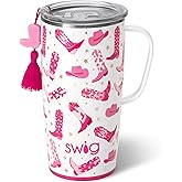 Swig Life 22oz Travel Mug, Insulated Tumbler with Handle and Lid, Cup Holder Friendly, Dishwasher Safe, Stainless Steel, Travel Coffee Cup, Insulated Mug with Lid (Let's Go Girls)
