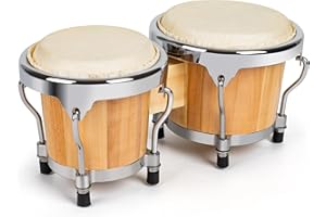 lyumengg Bongo Drums Christmas Gifts for Kids Beginners 4” and 5”, Raw Goatskin Natural Finish with Tuning Wrench Bongos Drum Set