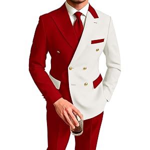 IDIEWDD 2 Piece Men's Tuxedo Suits Double Breasted Gold Button Peak Lapel Formal Business Suits Wedding Prom Party