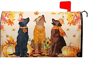 Kcozydecor Fall Dog Mailbox Covers Magnetic Standard Size 25.5"" X 21"",Orange Pumpkin Autumn Maple Leaf Mailbox Wraps Post Letter Box Cover for Holiday Garden Yard Decor