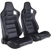 Universal Racing Seats for Cars, 1 Pair Race Car Seats with Dual Lock Sliders, Black PVC Leather, 165&deg; Adjustment, 21.6"*36.6"*21.6"