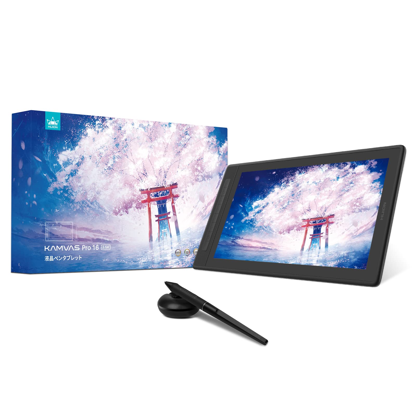 【日本限定】 HUION 液タブ 液晶ペンタブレット Kamvas Pro16 (2.5K) 豪華版 15.8インチ 改良後のペンPW517 専用スタンド付き ブラック商品画像