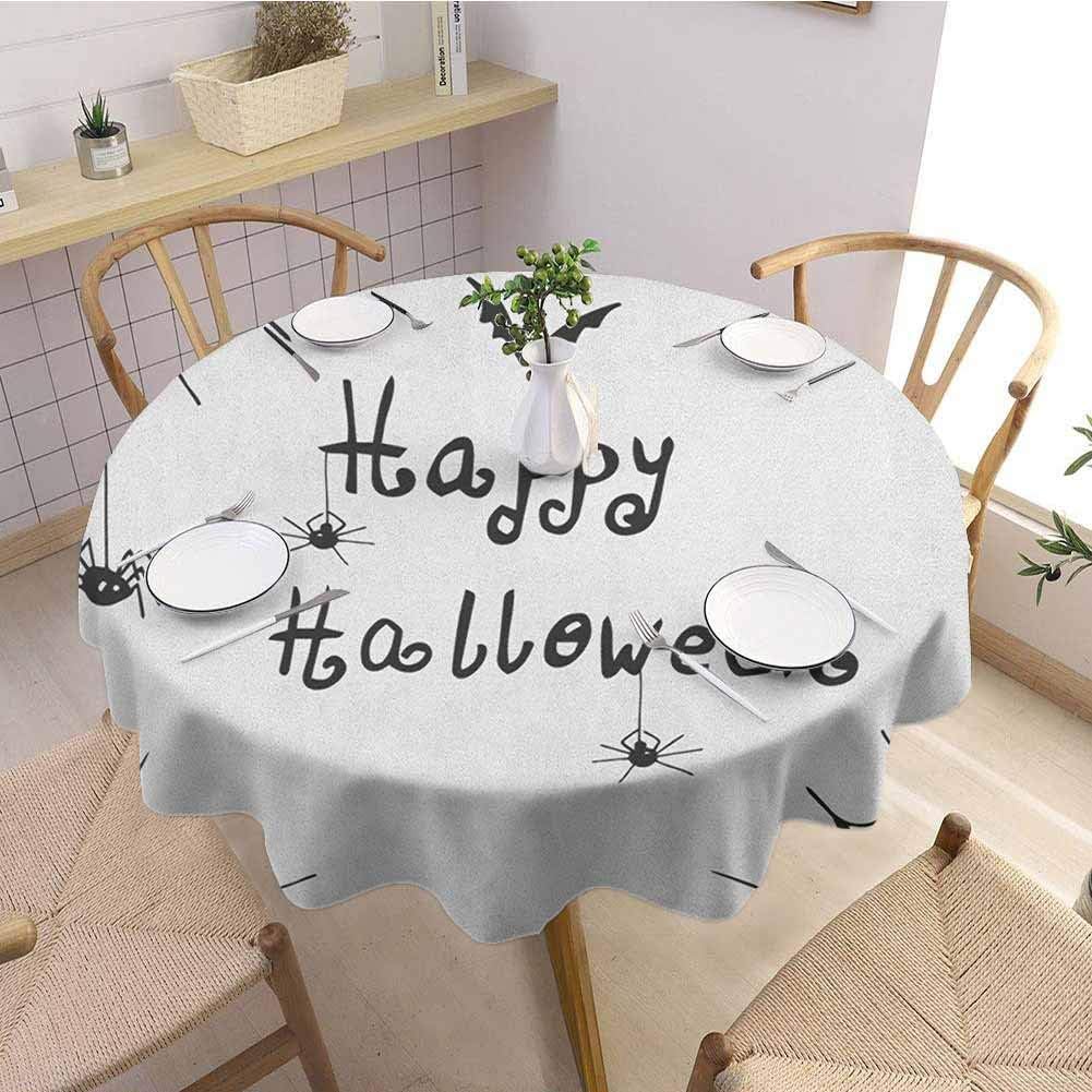 Round Outdoor Tablecloth,Spider WebHappy Halloween Celebration Monochrome Hand Drawn Style Creepy Doodle Artwork,Wrinkle Free Tablecloths Black White Diameter 55"