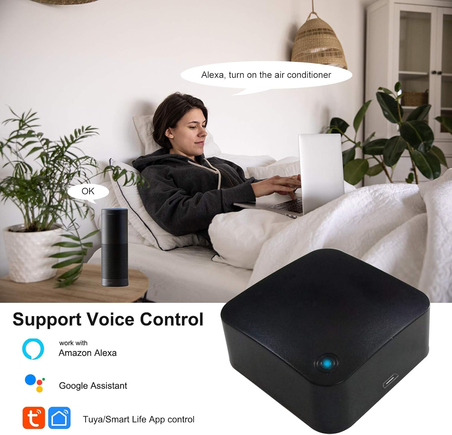 Smart IR Remote Controller WiFi IR Blaster for Home Automation, IR Smart Hub for AC TV and Other 38k Infrared Appliance, Compatible with Alexa Google Home - - 
