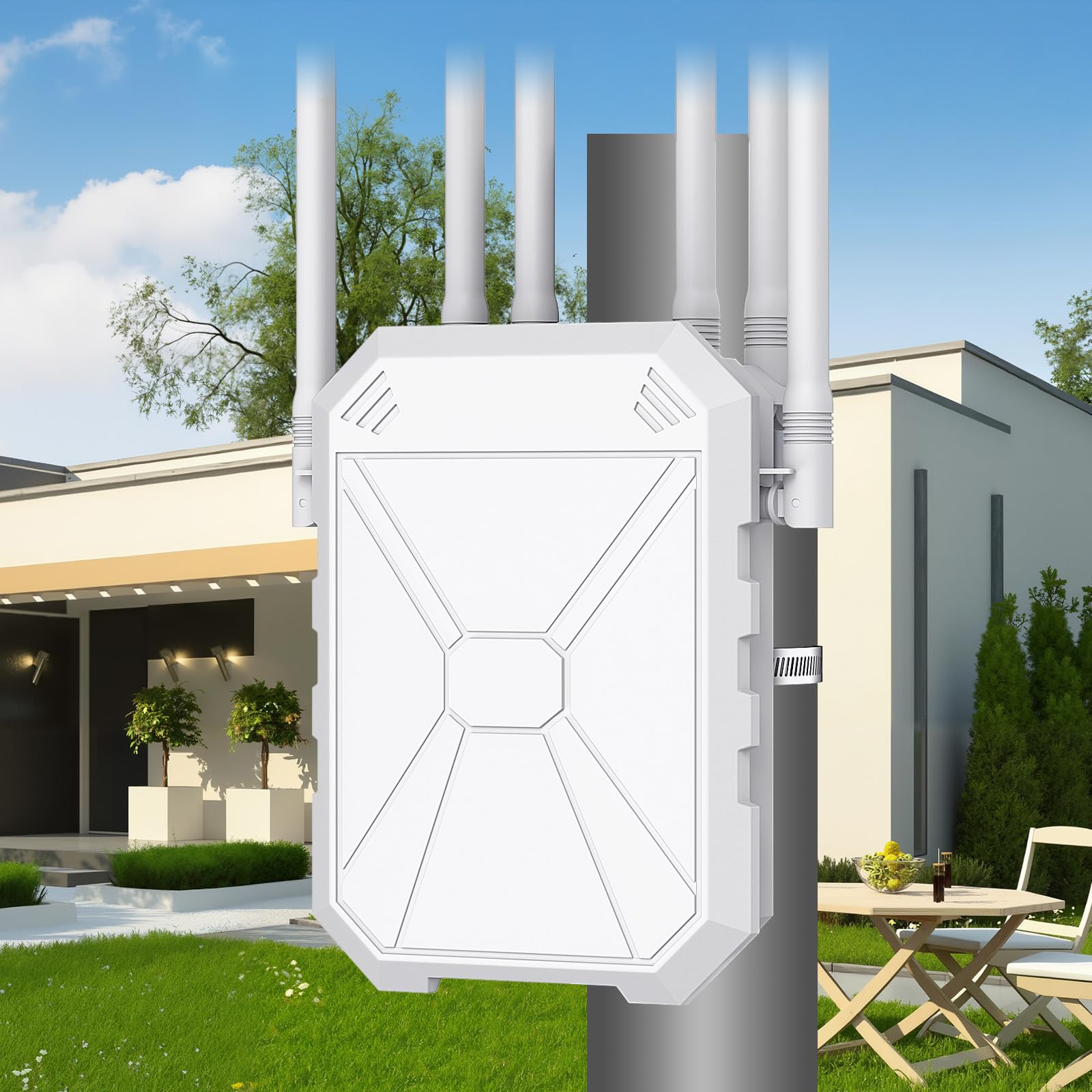 Photo 1 of Outdoor WiFi Extender AX1800, Outdoor High Power Long Range WiFi Booster with 6 Antennas, Dual Band Outdoor Access Point Gigabit Port, WiFi Extenders Booster for Backyard, Garage, Farm, Pool