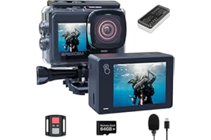 Apexcam Dual Screen Action Camera 4K60FPS Touchscreen 8X Zoom EIS 64MP with 64GB Card Ultra HD WiFi Sports Camera Underwater 