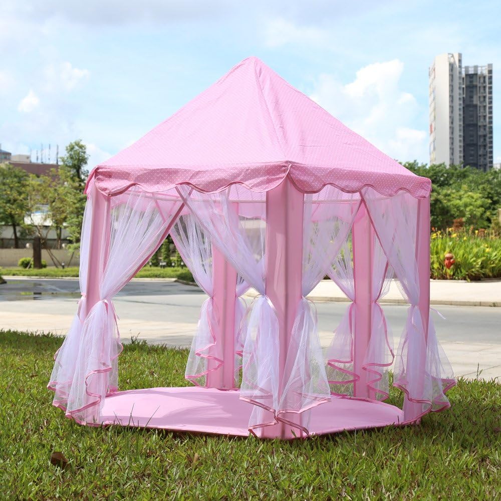 KidsTime Play Tent Princess Castle Fairy Tale Tent Fun Indoor Outdoor Playhouse Toy(Light Pink)