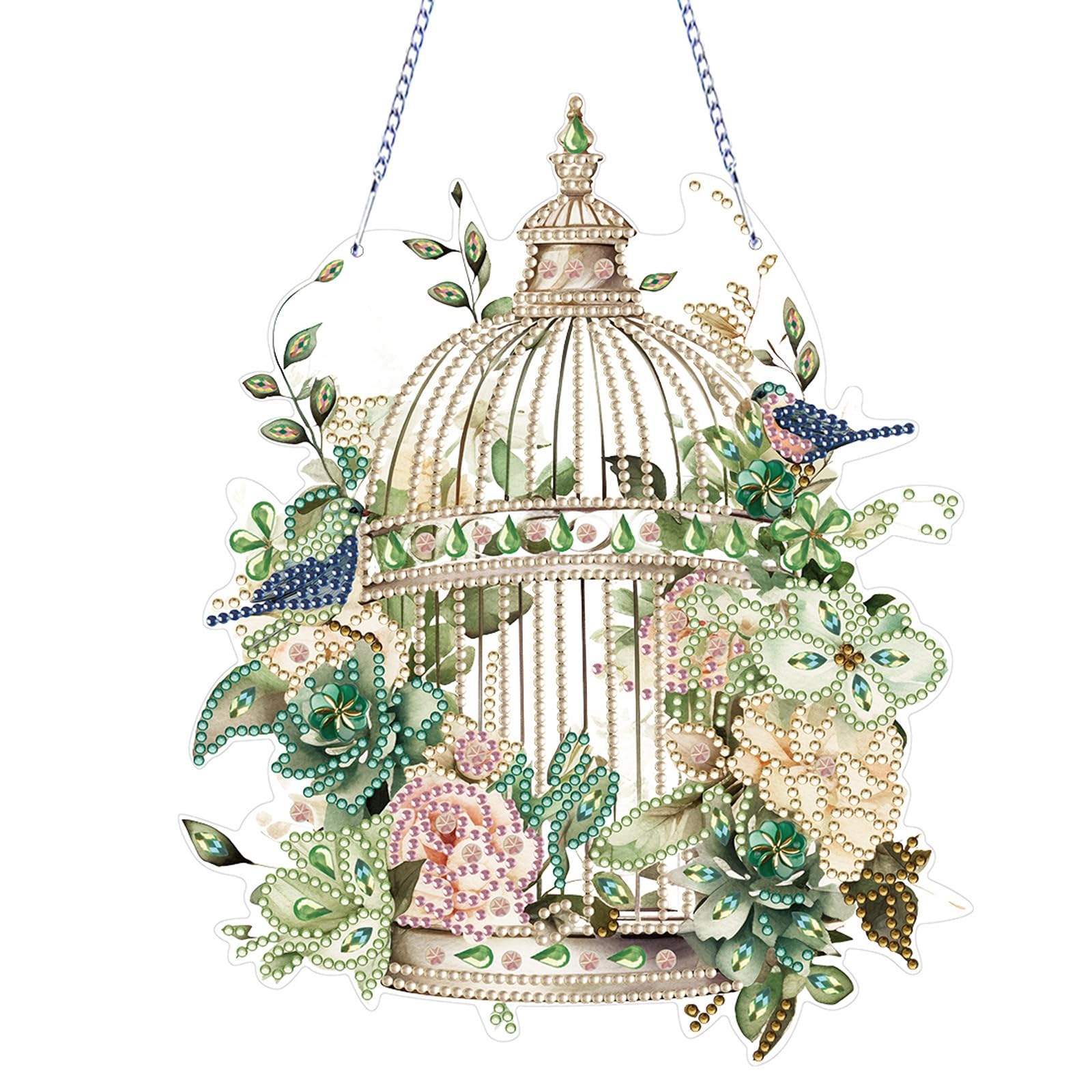 MEIEST Diamond Art Painting Hanging Pendant Kit,DIY Flower Birdcage Crystal Art Hanging Sign,Diamond Window Hanging Wreath Ornament for Home Decor and Gift (366)