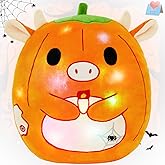 CozyWorld Light Up Pumpkin Cow Stuffed Christmas Plush Pillow with LED Light Stuffed Animals Soft Pillow Christmas Home Decor for Kids, Boys Girls