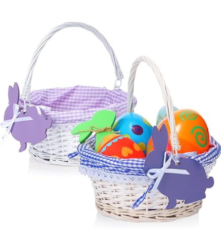 Vintiquewise White Large Round Willow Gift Basket With Blue And White Gingham Liner And Handles QI004550BL.L - The Home Depot - View #5