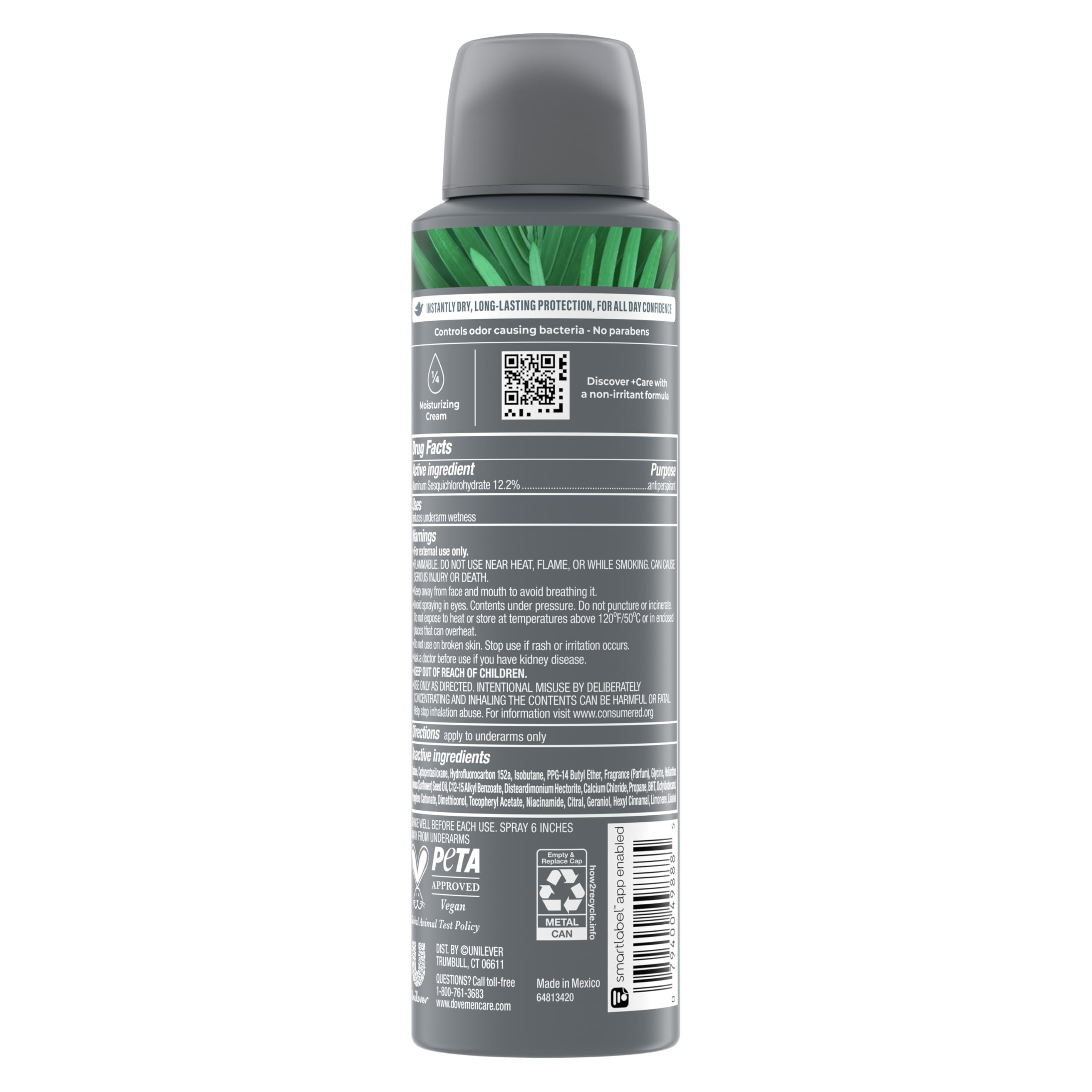 Dove Men+Care Dry Spray Antiperspirant Cedarwood + Tonka 4 Count 72H Protection with a Plant-Based Moisturizer 3.8 oz