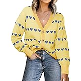 Saodimallsu Womens Heart Cardigan Sweaters Valentines V Neck Button Down Long Sleeve Knit Striped Sweater Coats