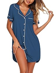 Ekouaer Button Sleepshirt for Women Short Sleeve