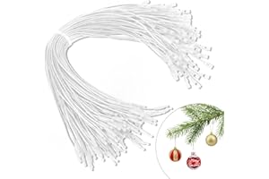 STPIYFZU Christmas Ornament Hangers String, 100 Pcs PreCut Ornament Hook for Christmas Trees, Ornament String White, Safe Ornament Ribbon Hangers for Xmas Holiday Party Hanging Decorations with Snap Fastener