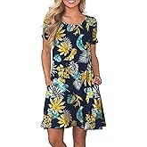 FZ FANTASTIC ZONE Women's Casual Summer T Shirt Dresses Short Sleeve Swing Dress with Pockets