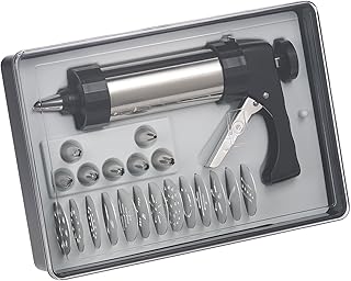 Rosenstein & Söhne Gebäckspritze: Profi-Edelstahl-Gebäckpresse & Garnierspritze, 13 Schablonen, 8 Tüllen (Gebäckspritze Edelstahl)