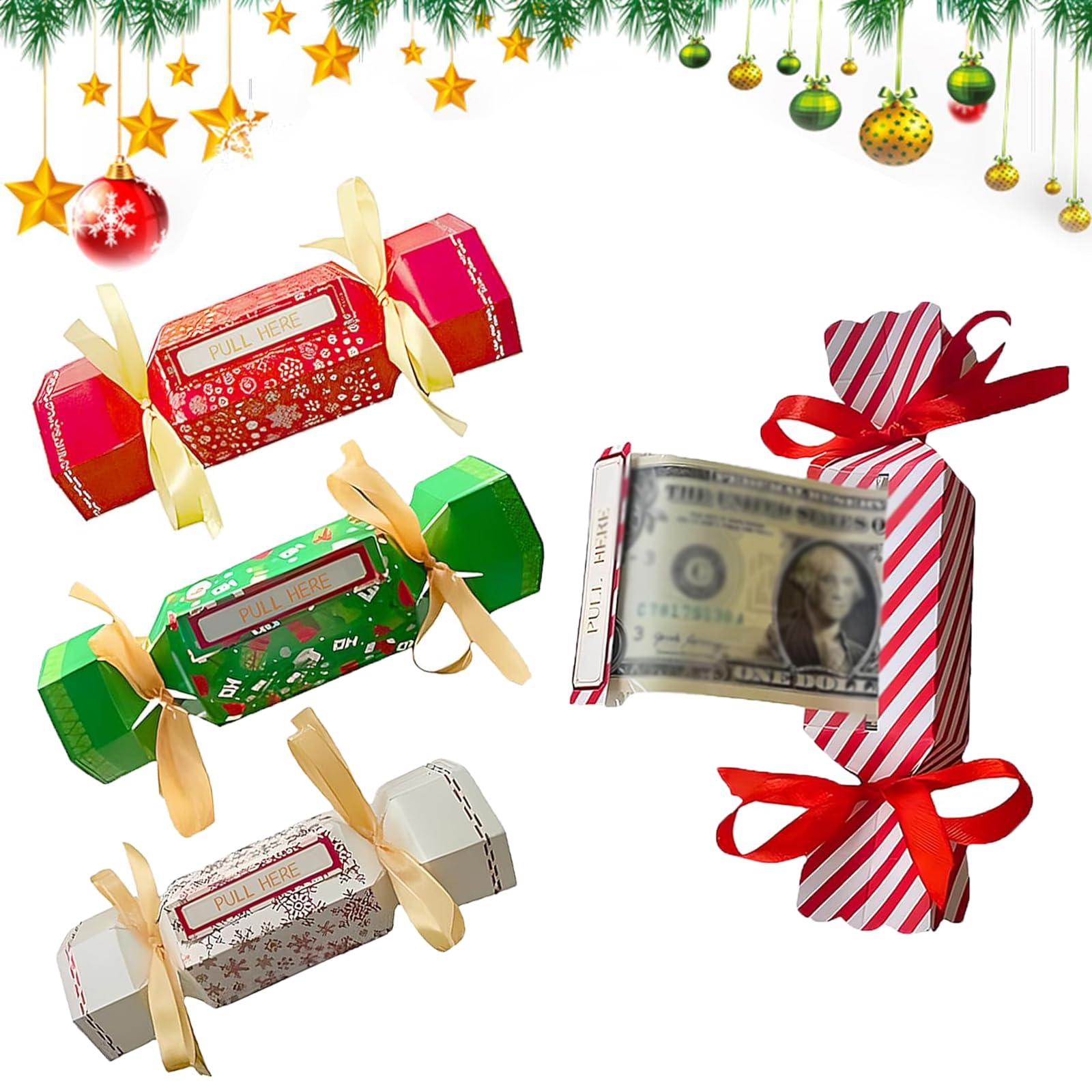 4 Pcs Christmas Money Gift Boxes, Cash Gift Pull Boxes, Diy Christmas Kit For Xmas Home Holiday Party Decor