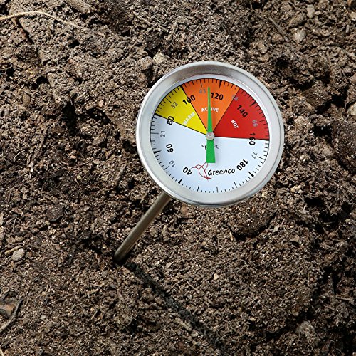 Compost Soil Thermometer by Greenco, Stainless Steel, Celsius and