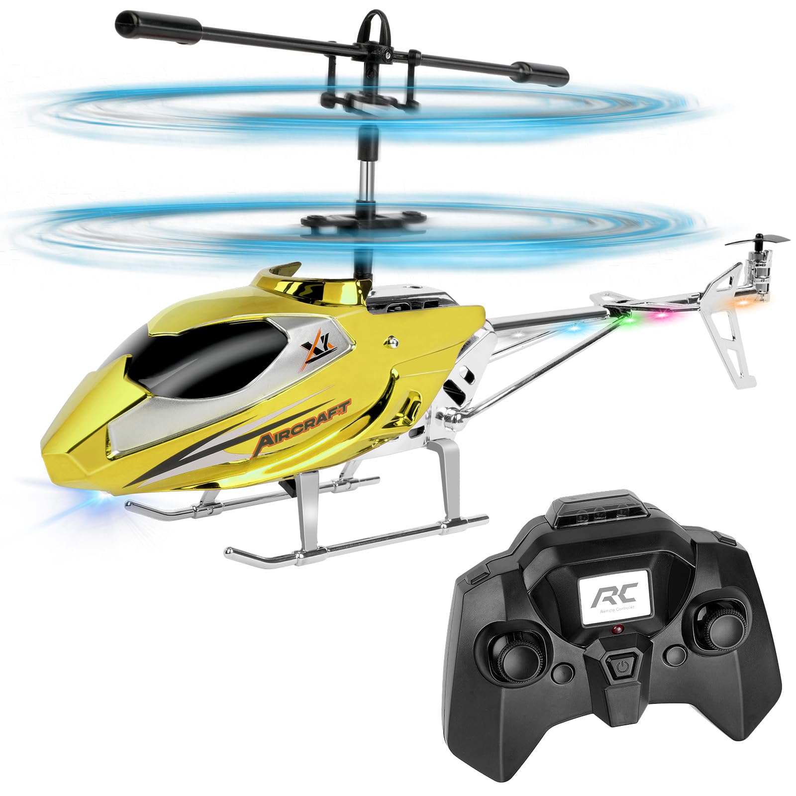Aolso Remote Control Helicopter for Kids,RC Helicopter with LED Light,Altitude Hold & Gyro,2.4GHz Helicopters Toy with 3.5 Channel,Boys Toys,Gift for Boys Adults-Gold