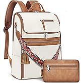 SYTRAH Leather Laptop Backpack for Women Designer Laptop Bag, 16.5 inch Travel Computer Backpacks Purse with Tassel for Work Business with Satchel Purse Beige Brown