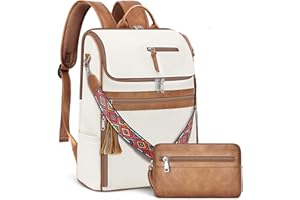 SYTRAH Leather Laptop Backpack for Women Designer Laptop Bag, 16.5 inch Travel Computer Backpacks Purse with Tassel