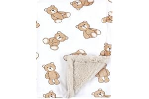 Hudson Baby Unisex Baby Plush Blanket with Furry Binding and Back, Teddy Bears, One Size