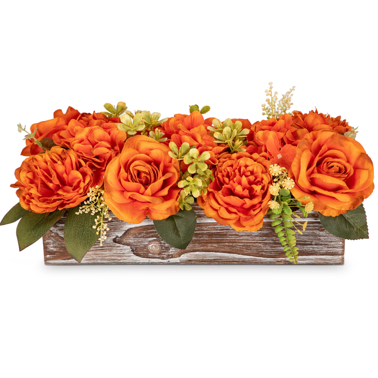 Hollyone Artificial Flowers Mixed Roses Hydrangeas Peonies in Pot, Orange Silk Flowers Decorative Faux Flowers with Pot for Centerpiece, Wedding, Bathroom, Kitchen, Home Decor