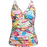 Yonique Women Plus Size Tankini Top Only Tummy Control Bathing Suit Top V Neck Swim Top No Bottom