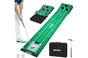 GOODLYSPORTS New Portable Golf Putting Mat, Mini Golf - Putting Green Indoor + Putting Green Outdoor - Putting Mat with 3 Balls + Retractable Push Rod (Youth) - Putting Matt for Indoors, Golf Gifts for Men Kids